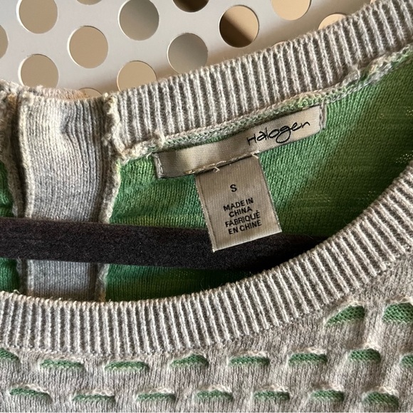 Halogen Women’s Top Size Small Perforated White and Green. Free with Purchase - Picture 3 of 10